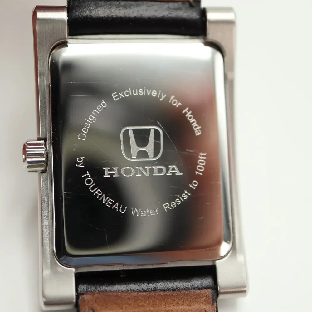 Tourneau Honda Silver Tone Tank Watch 24mm Unisex Black Leather w New Battery